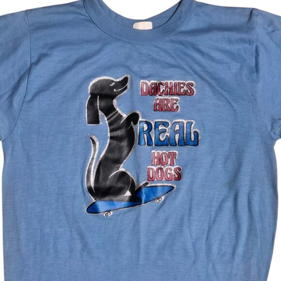 Vintage Dachshund T Shirt Dachies Are Real Hot Dogs Blue Bardale Dachshunds - Picture 2 of 16